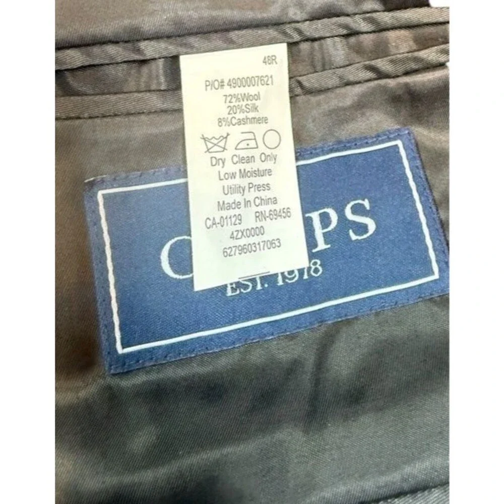 Chaps Mens SportCoat Blazer Size 48R Two Button Flannel Wool Silk Cashmere Black